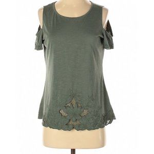 Adiva Short Sleeve Cut Out Green Top